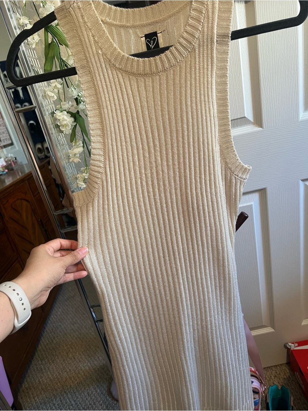 Windsor Ribbed Knit Tank Dress in Cream